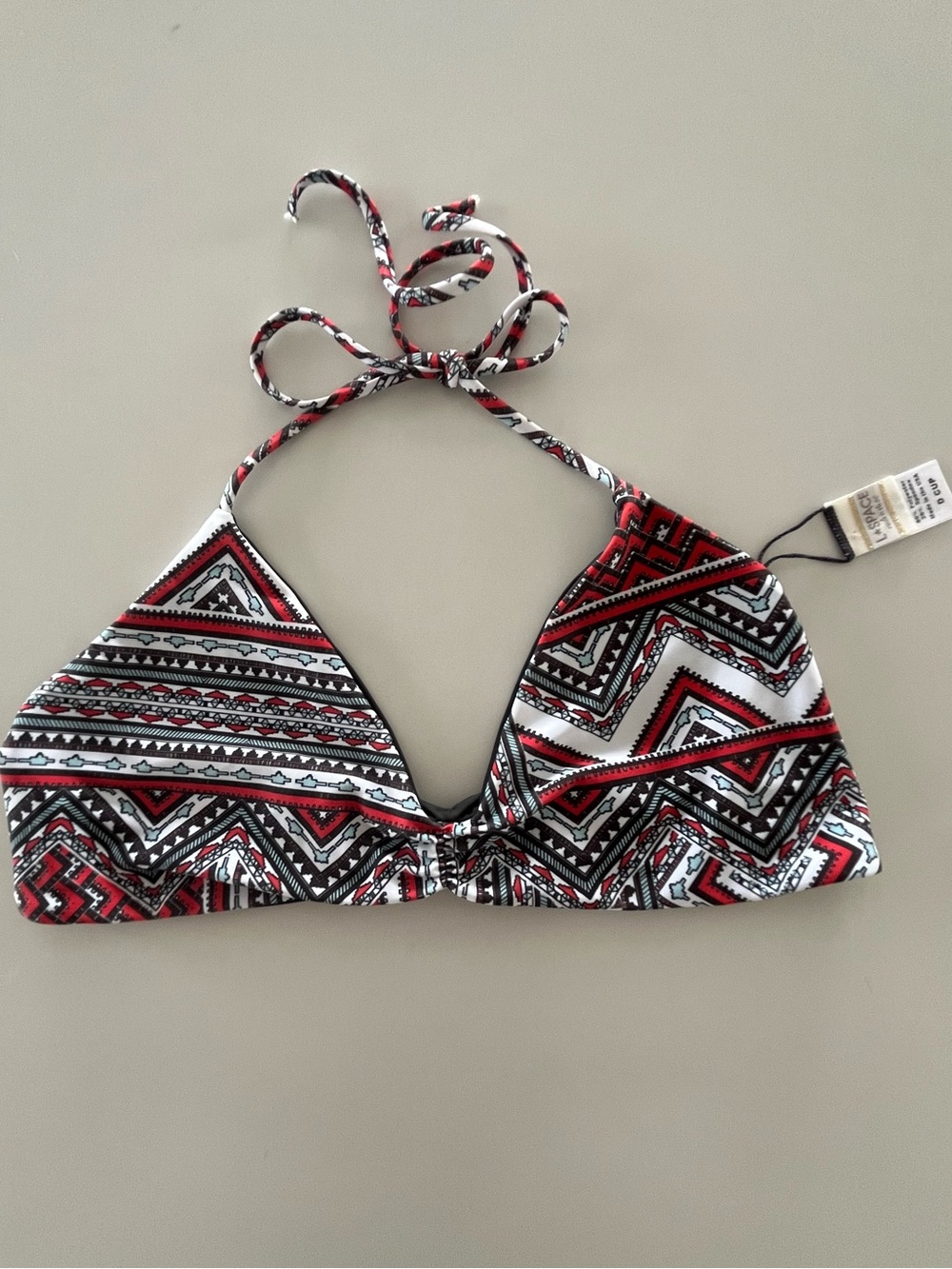 L*Space Aztec Geometric Halter Bikini Top Red Grey Size D Cup